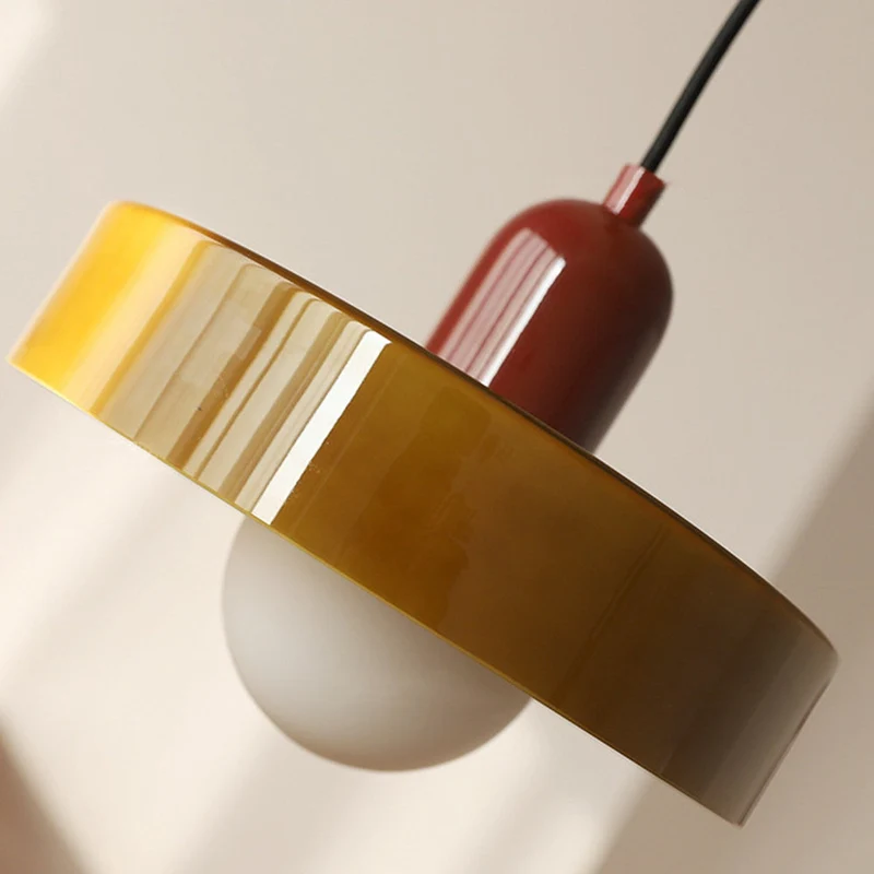 Glazen Hanglamp Bauhausstijl Gekleurd Glas Rond Ø25-35cm E27 Verstelbaar Eettafel Plafondlamp Retro Design | Sansoti