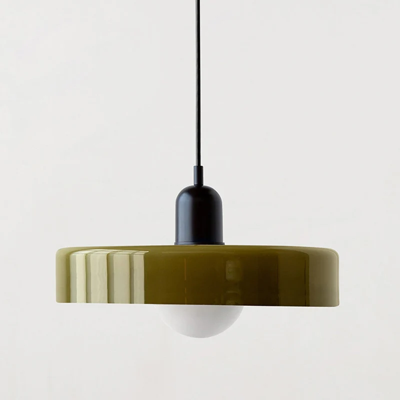 Glazen Hanglamp Bauhausstijl Gekleurd Glas Rond Ø25-35cm E27 Verstelbaar Eettafel Plafondlamp Retro Design | Sansoti