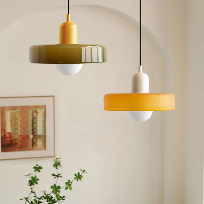 Glazen Hanglamp Bauhausstijl Gekleurd Glas Rond Ø25-35cm E27 Verstelbaar Eettafel Plafondlamp Retro Design | Sansoti