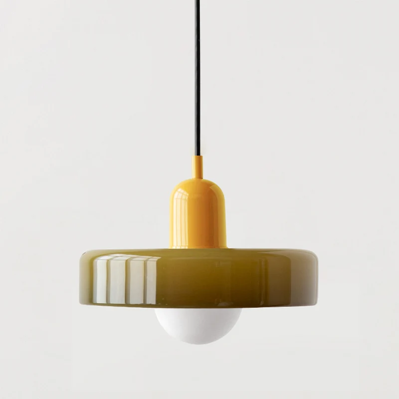 Glazen Hanglamp Bauhausstijl Gekleurd Glas Rond Ø25-35cm E27 Verstelbaar Eettafel Plafondlamp Retro Design | Sansoti