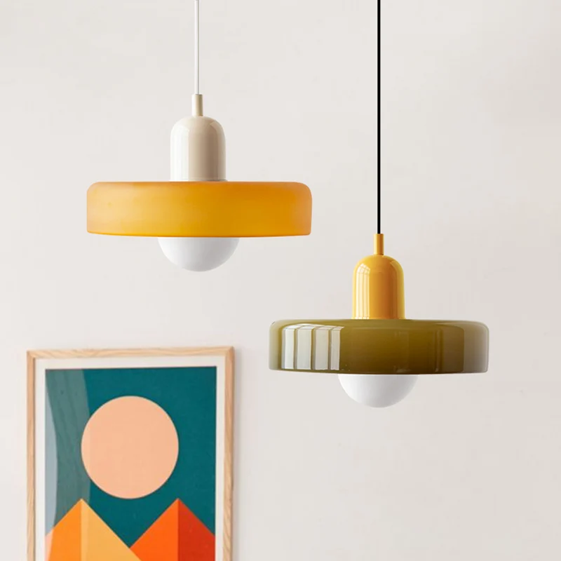 Glazen Hanglamp Bauhausstijl Gekleurd Glas Rond Ø25-35cm E27 Verstelbaar Eettafel Plafondlamp Retro Design | Sansoti