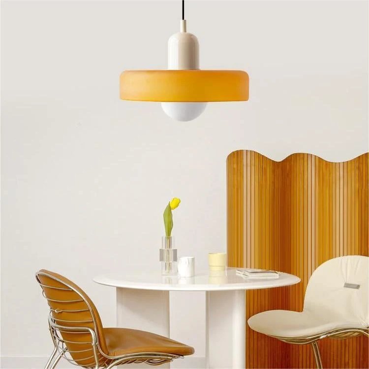 Glazen Hanglamp Bauhausstijl Gekleurd Glas Rond Ø25-35cm E27 Verstelbaar Eettafel Plafondlamp Retro Design | Sansoti