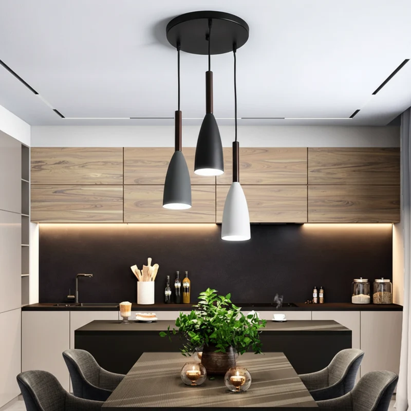 Drievoudige Hanglamp Aluminium Hout E27 Dimbaar Verstelbaar Scandinavisch Design Eethoek Keuken Woonkamer | Sansoti