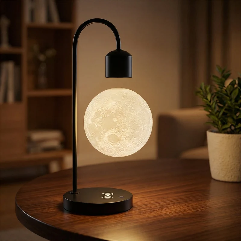 Zwevende Magnetische Tafellamp met Draadloos Oplaadstation Levitatie Maanlamp Sfeerverlichting Slaapkamer | Sansoti