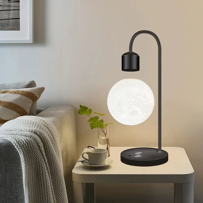 Zwevende Magnetische Tafellamp met Draadloos Oplaadstation Levitatie Maanlamp Sfeerverlichting Slaapkamer | Sansoti