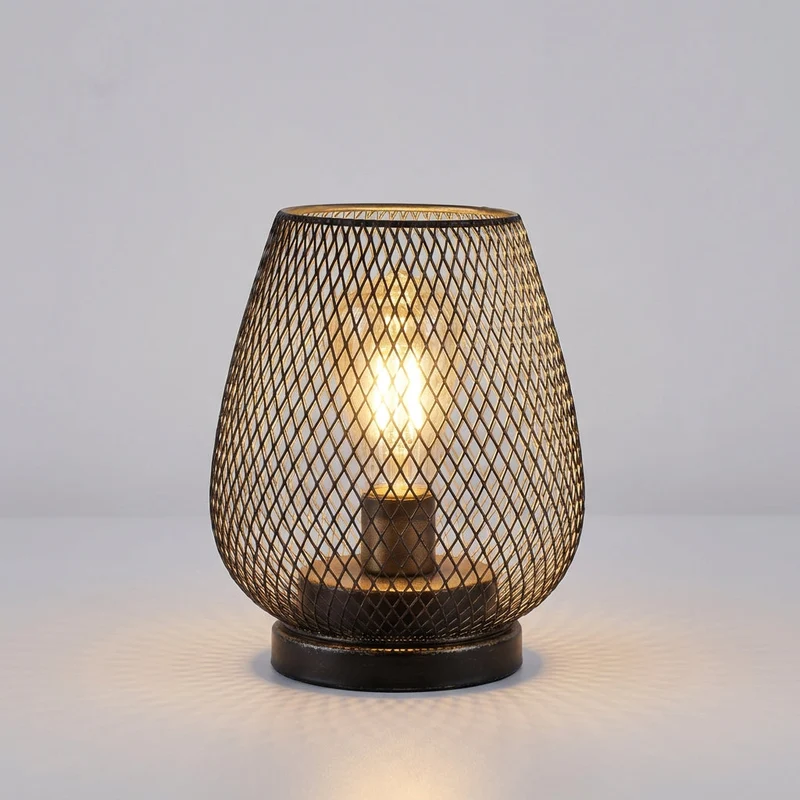 Draadloze Tafellamp Set van 2 Stuks - Warm Wit LED Sfeerlicht - Metalen Mesh Kap - Op Batterijen voor Binnen | Sansoti