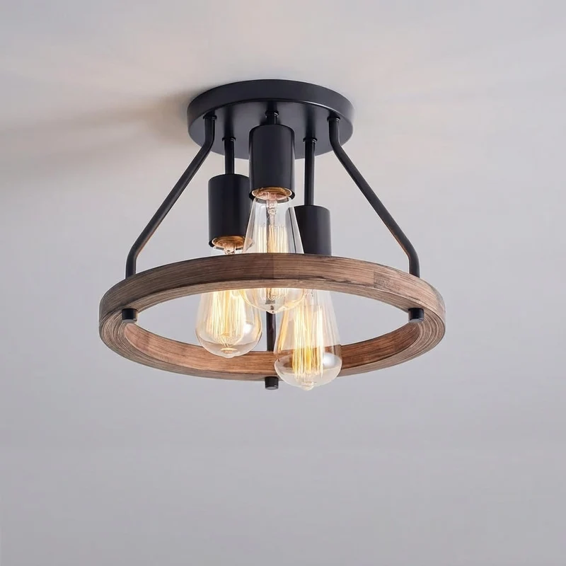 Plafondlamp Hout Metaal 3 Spots Richtbaar Landelijk Sfeerverlichting Hal Slaapkamer Entree Woonkamer | Sansoti