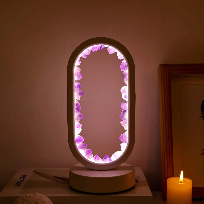 Handgemaakte Edelsteenlamp Amethist Celestiet Kristal Sfeerverlichting Ontspanning Meditatie Yoga Slaapkamer | Sansoti