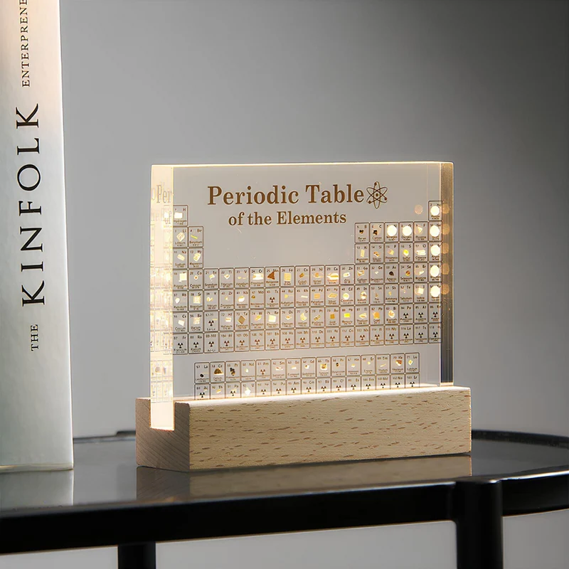 Verlicht Periodiek Systeem 83 Echte Elementen Acryl Hout Display Scheikunde Decoratie Educatief Cadeau | Sansoti