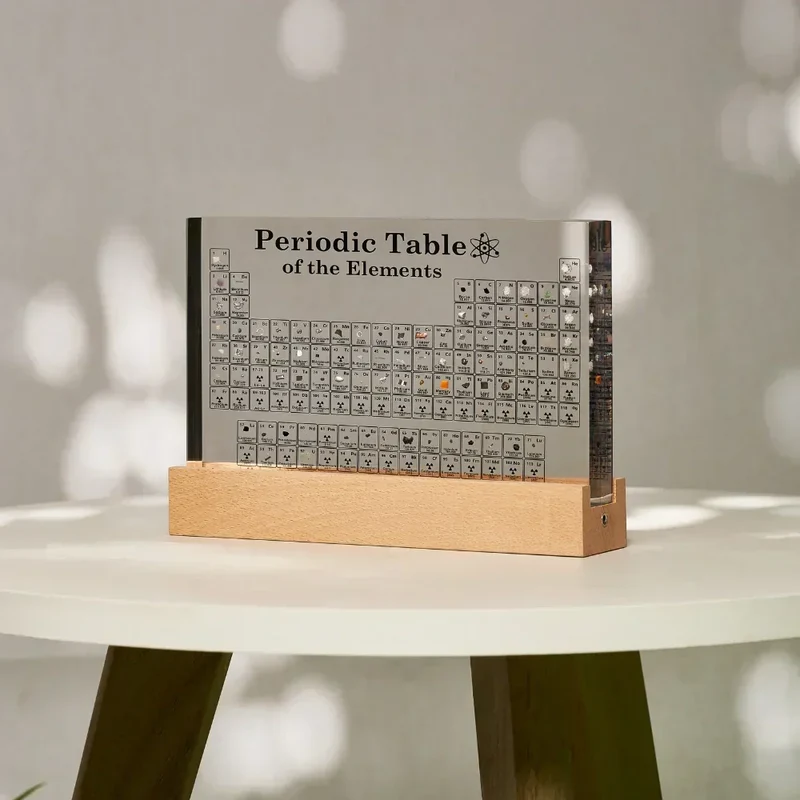 Verlicht Periodiek Systeem 83 Echte Elementen Acryl Hout Display Scheikunde Decoratie Educatief Cadeau | Sansoti