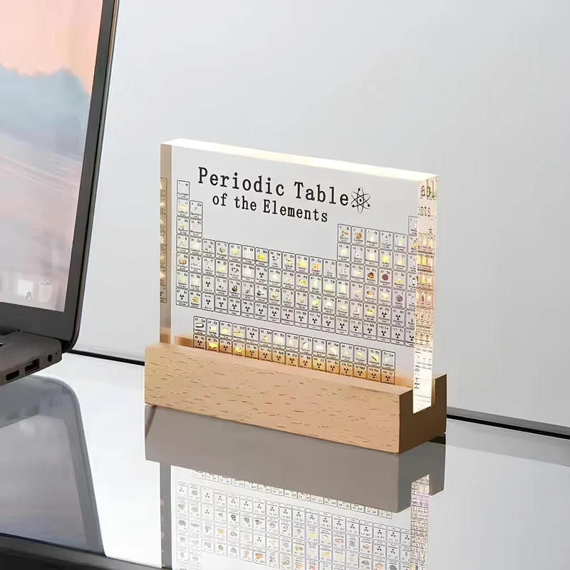 Verlicht Periodiek Systeem 83 Echte Elementen Acryl Hout Display Scheikunde Decoratie Educatief Cadeau | Sansoti