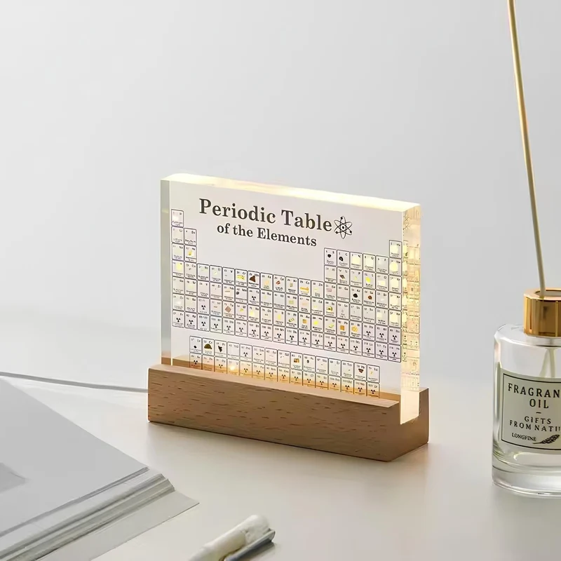 Verlicht Periodiek Systeem 83 Echte Elementen Acryl Hout Display Scheikunde Decoratie Educatief Cadeau | Sansoti