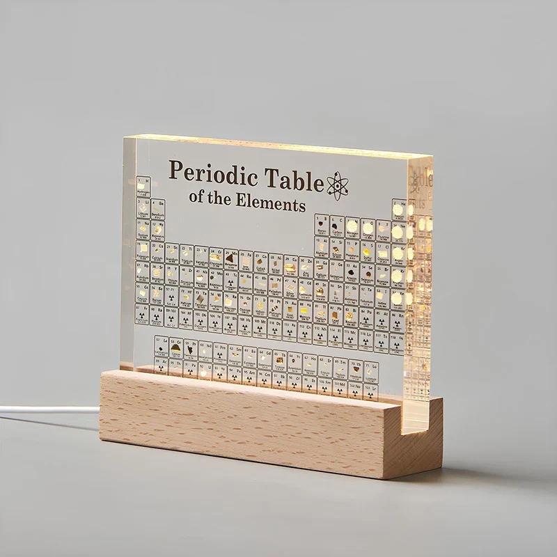 Verlicht Periodiek Systeem 83 Echte Elementen Acryl Hout Display Scheikunde Decoratie Educatief Cadeau | Sansoti