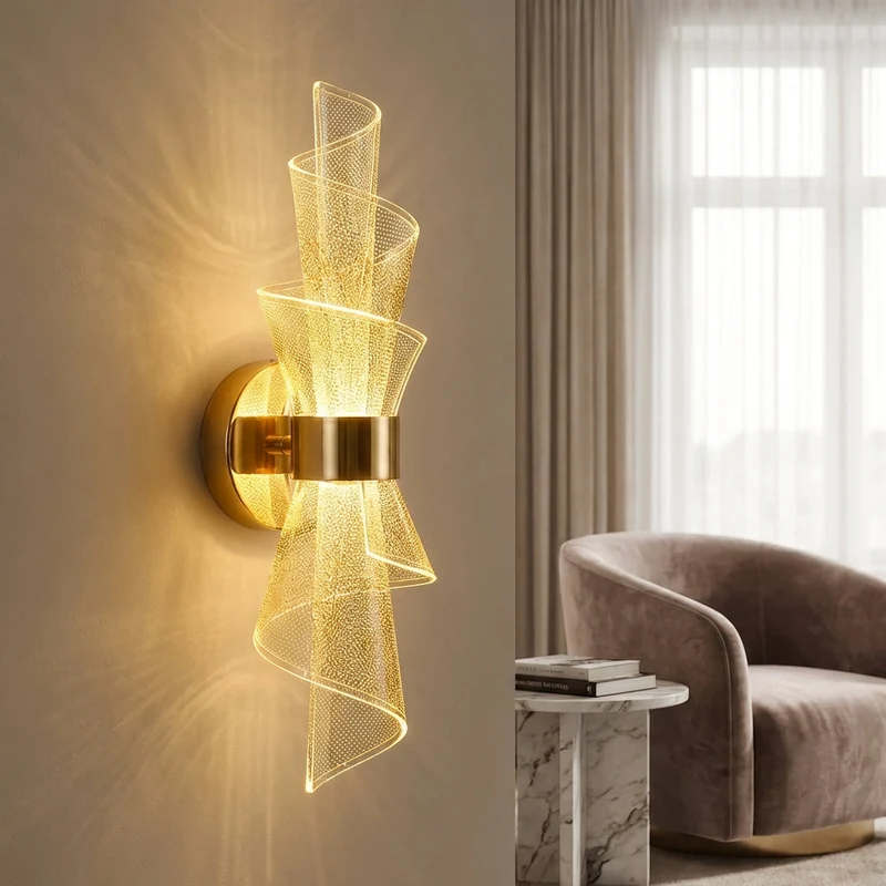 Sculptuur Wandlamp Acryl Goudkleurig LED Warm Licht Moderne Verlichting Hal Woonkamer Slaapkamer 41 cm | Sansoti