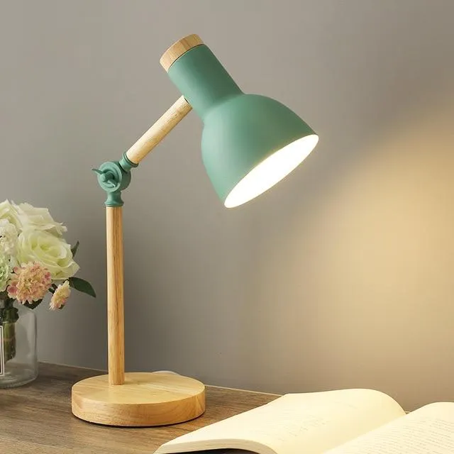 Verstelbare Houten Bureaulamp met Metalen Kap Scandinavisch Design Inklapbaar E27 Groen Zwart Wit Roze | Sansoti