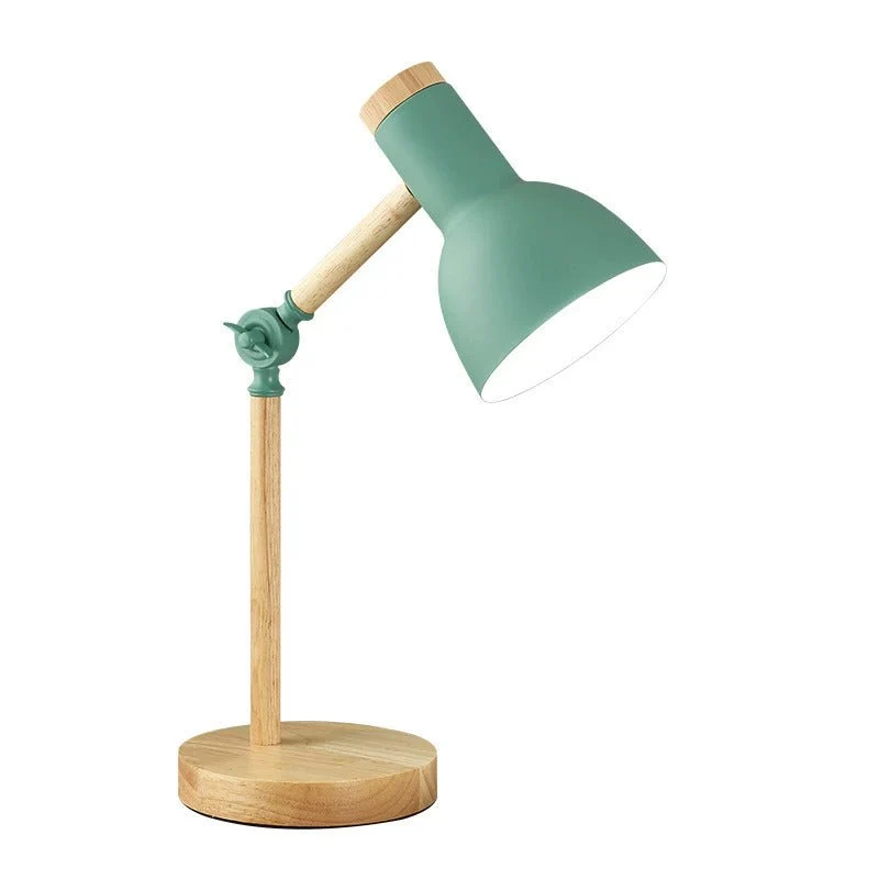 Verstelbare Houten Bureaulamp met Metalen Kap Scandinavisch Design Inklapbaar E27 Groen Zwart Wit Roze | Sansoti