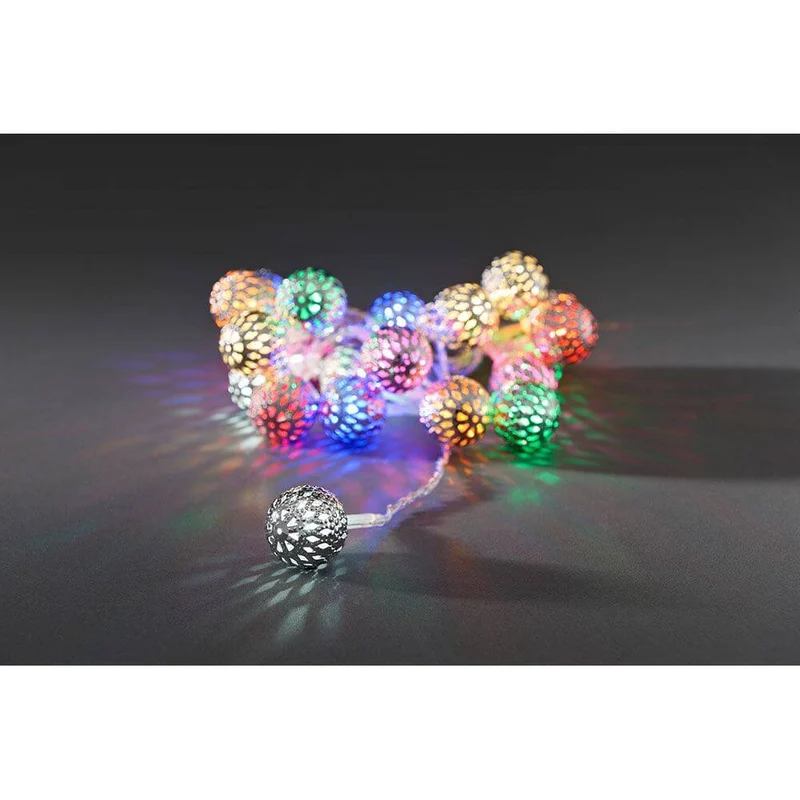 LED Dekolichterkette silberfarbene Metallbälle 21 bunte Dioden
