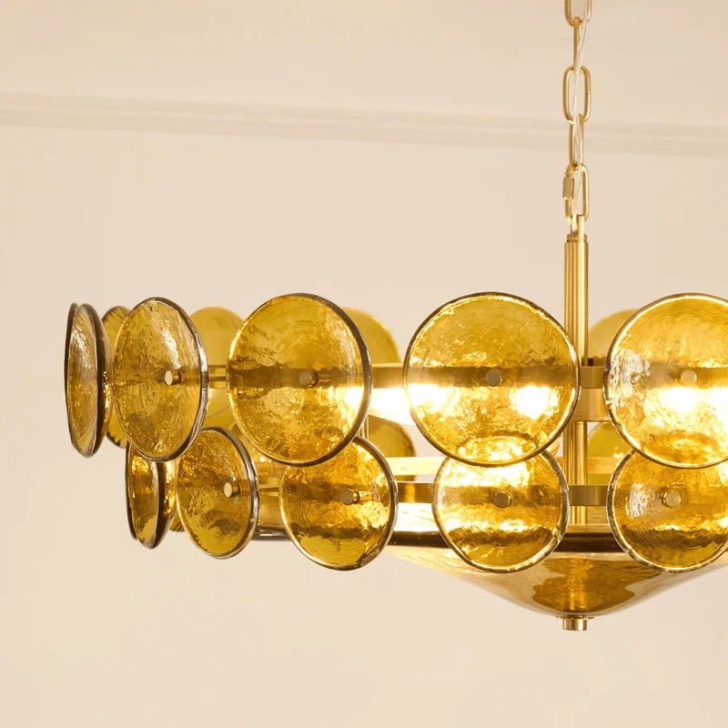 Ronde Kroonluchter Groen Glas Verstelbare Ketting Plafondlamp Scandinavisch Design Woonkamer Eetkamer | Sansoti