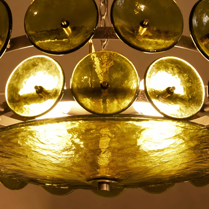 Ronde Kroonluchter Groen Glas Verstelbare Ketting Plafondlamp Scandinavisch Design Woonkamer Eetkamer | Sansoti