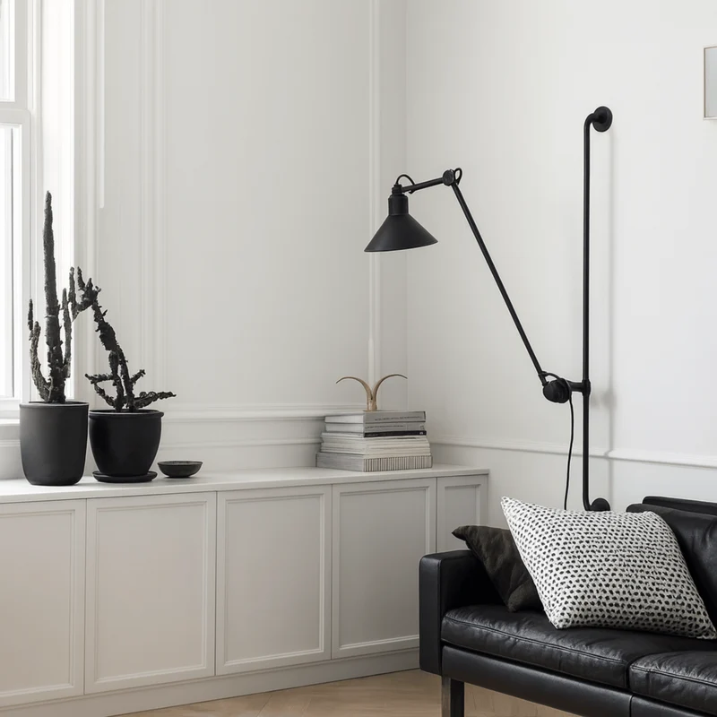 Verstelbare Wandlamp Zwart Metaal met Draaibare Arm 118cm voor Leeshoek Slaapkamer Werkplek Studeerkamer | Sansoti