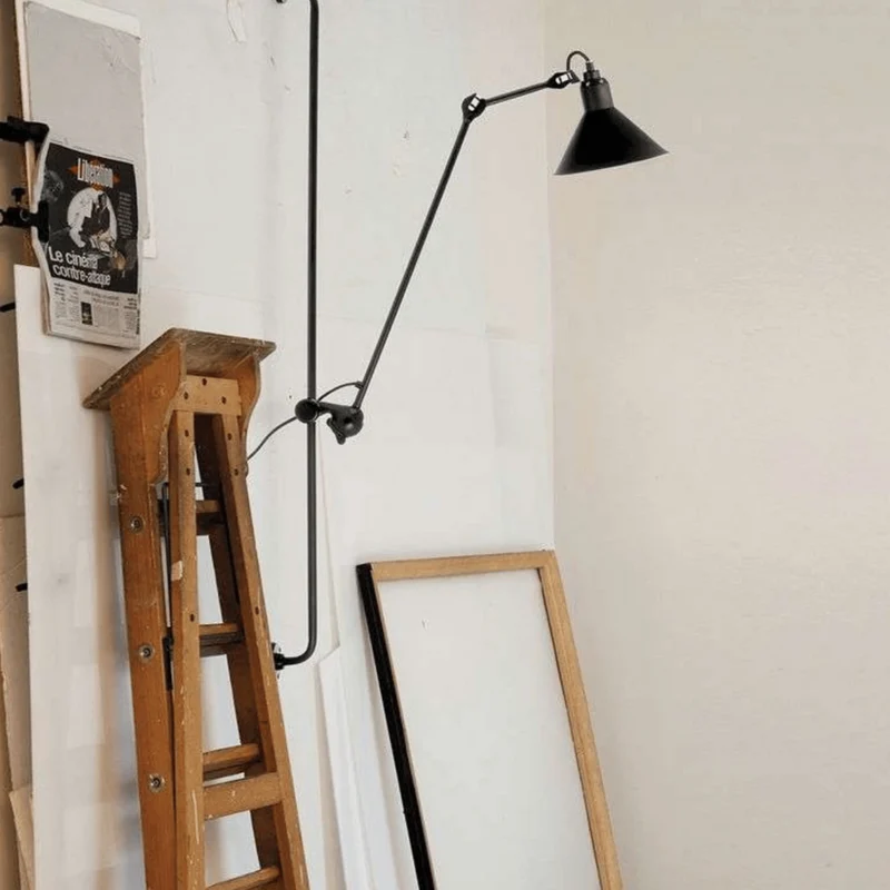 Verstelbare Wandlamp Zwart Metaal met Draaibare Arm 118cm voor Leeshoek Slaapkamer Werkplek Studeerkamer | Sansoti