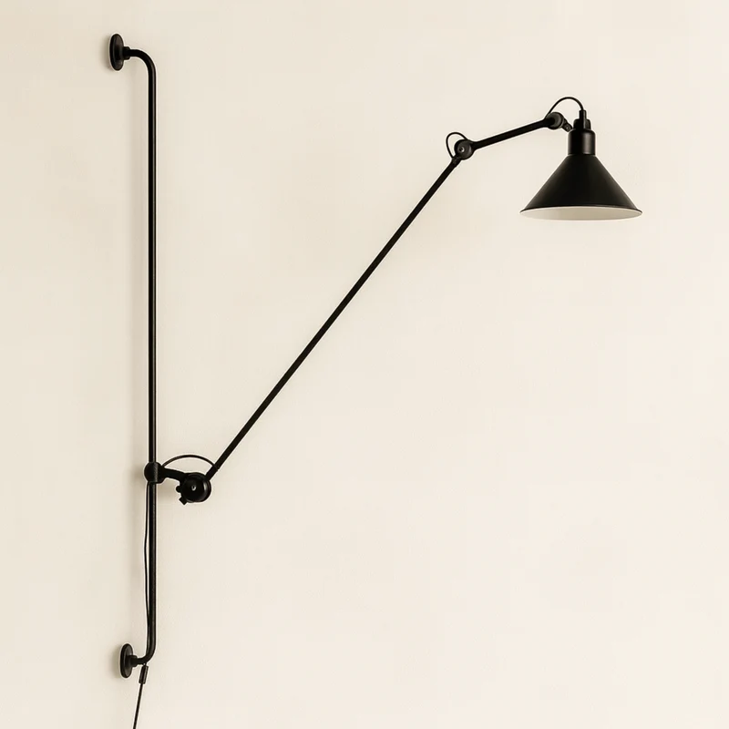 Verstelbare Wandlamp Zwart Metaal met Draaibare Arm 118cm voor Leeshoek Slaapkamer Werkplek Studeerkamer | Sansoti