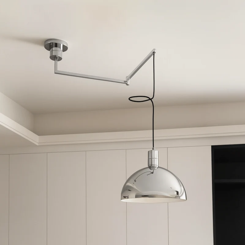 Verstelbare Hanglamp met Zwaaiarm Chroom Metaal 35cm Dimbaar Scandinavisch Design Keuken Eetkamer Woonkamer | Sansoti