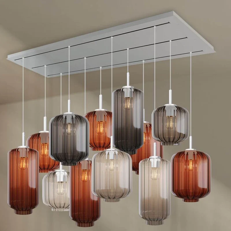 s.luce Velo Esszimmerlampe 12-flammig 200cm 3-reihig Ø 18/20/25cm