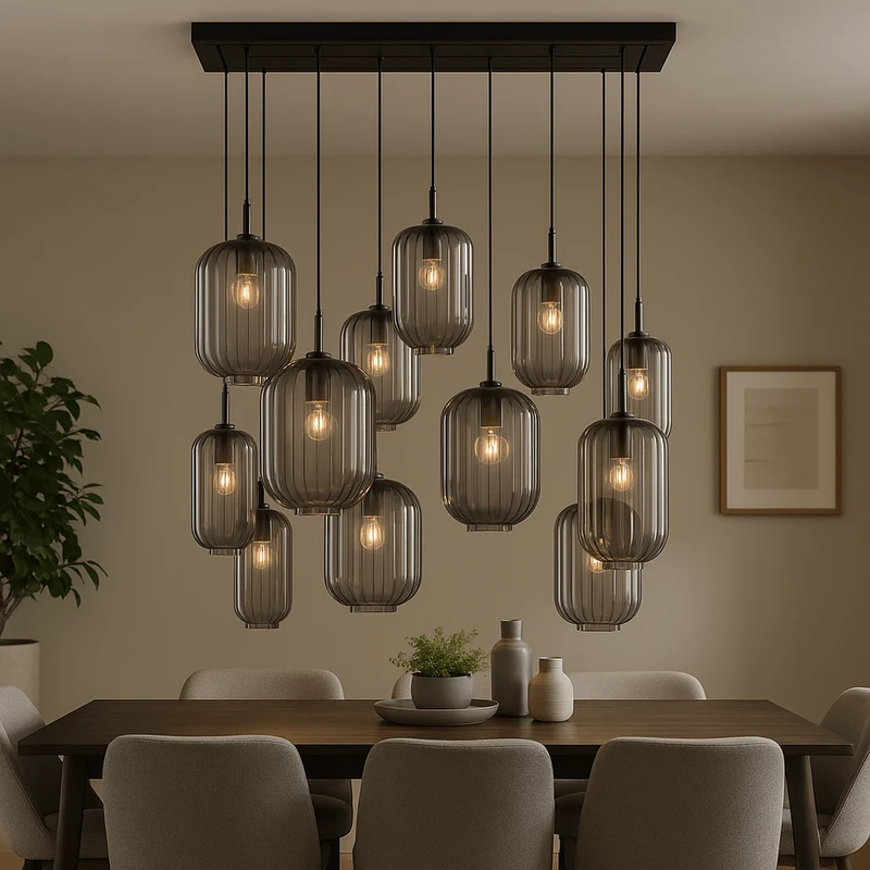 s.luce Velo Esszimmerlampe 12-flammig 200cm 3-reihig Ø 18/20/25cm