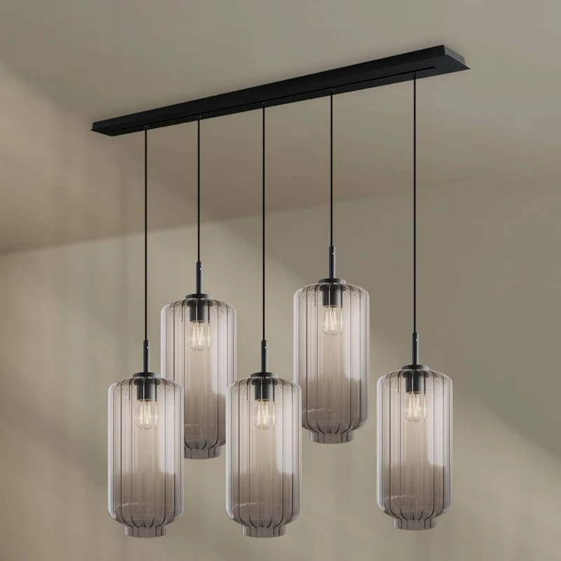 s.luce Velo Esstischleuchte 5-flammig 160cm Baldachin Ø 18cm