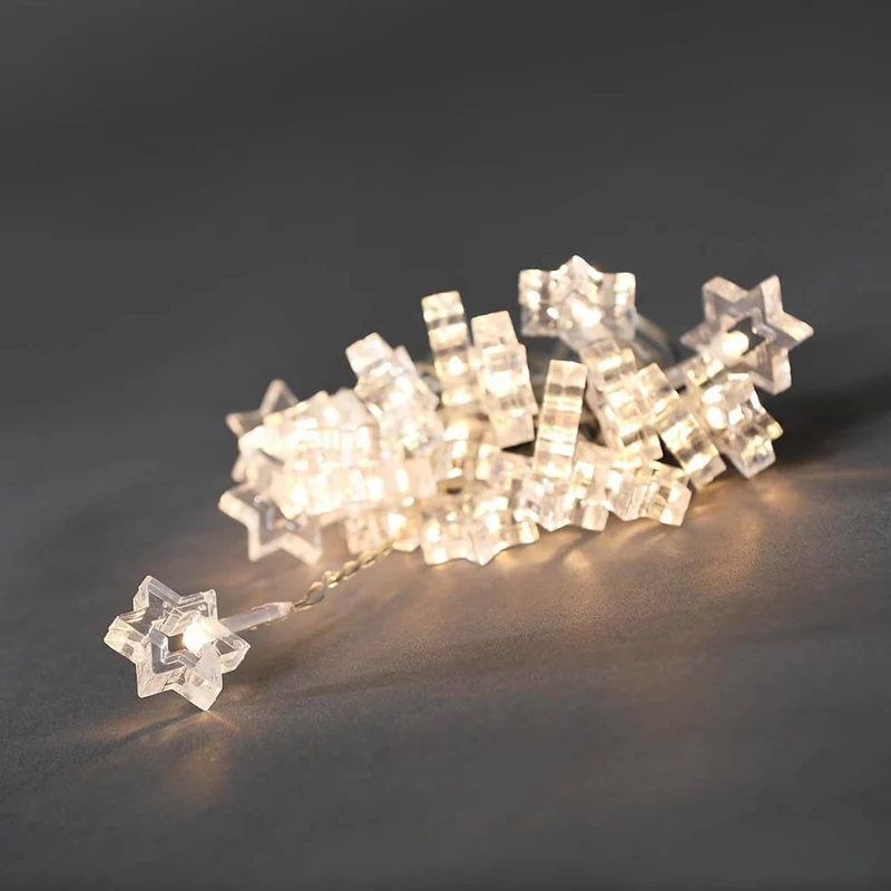 LED Dekolichterkette klare Sterne 24 Warmweiße Dioden