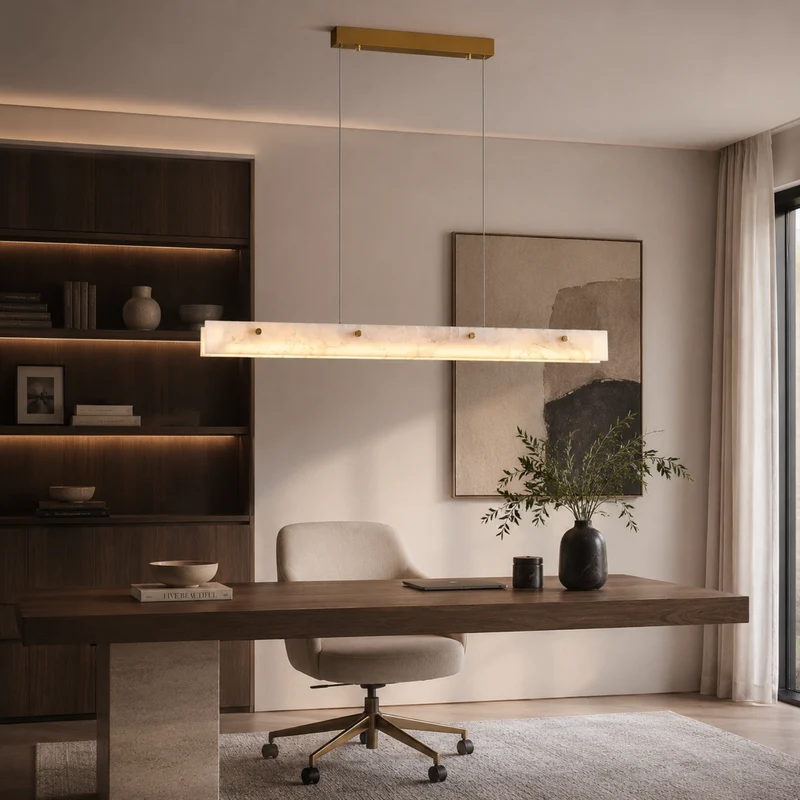 Lineaire Hanglamp Marmer Goudkleurig Design Eetkamerlamp Natuursteen LED Verlichting Keukeneiland Eettafel | Sansoti
