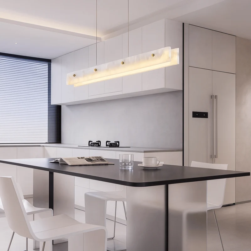 Lineaire Hanglamp Marmer Goudkleurig Design Eetkamerlamp Natuursteen LED Verlichting Keukeneiland Eettafel | Sansoti
