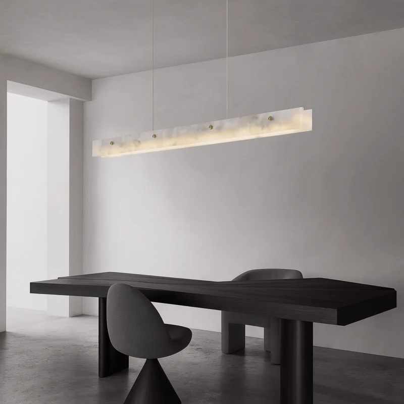 Lineaire Hanglamp Marmer Goudkleurig Design Eetkamerlamp Natuursteen LED Verlichting Keukeneiland Eettafel | Sansoti