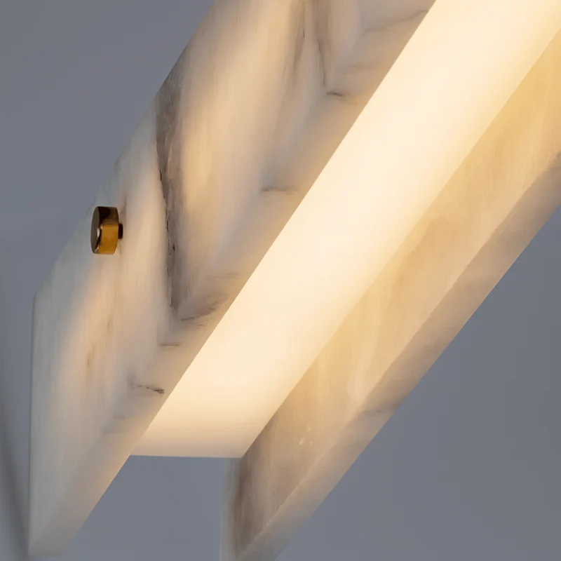 Lineaire Hanglamp Marmer Goudkleurig Design Eetkamerlamp Natuursteen LED Verlichting Keukeneiland Eettafel | Sansoti
