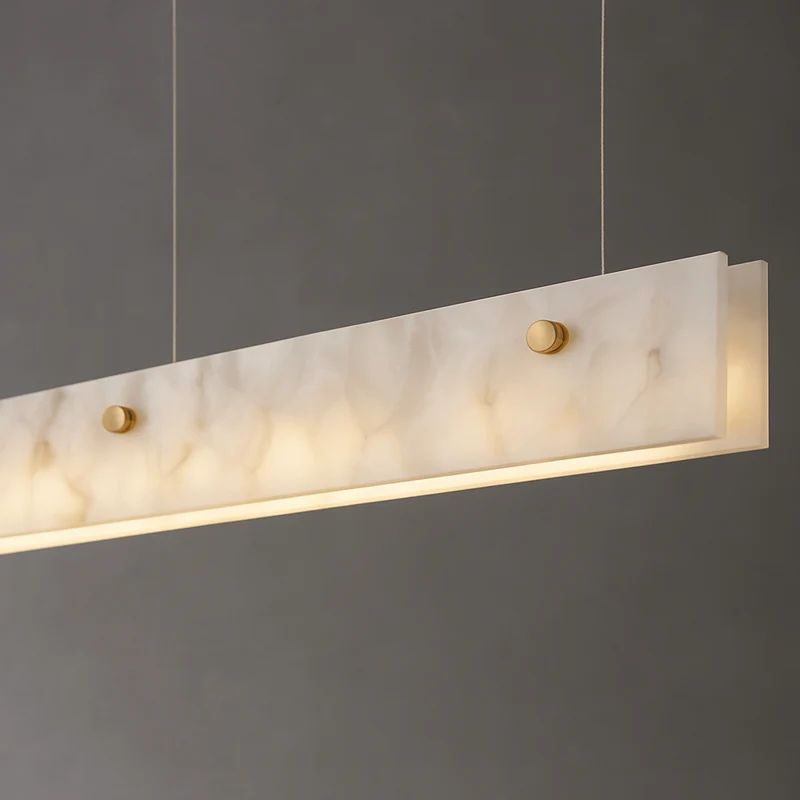 Lineaire Hanglamp Marmer Goudkleurig Design Eetkamerlamp Natuursteen LED Verlichting Keukeneiland Eettafel | Sansoti