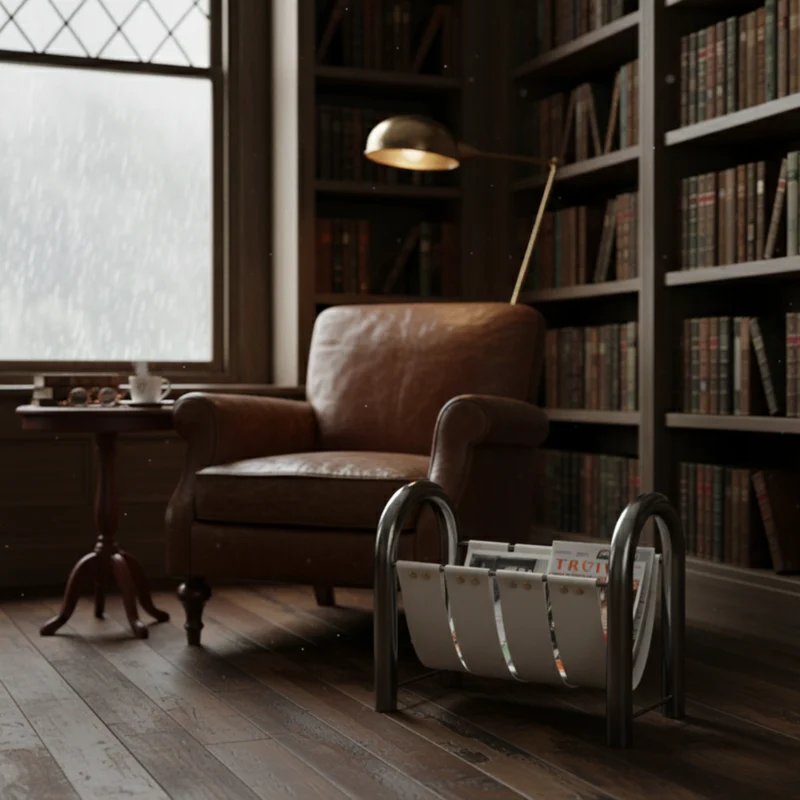 Tijdschriftenrek Leer & Metaal Opbergmand Design Interieur Woonkamer Decoratie Standaard Tijdschriften | Sansoti