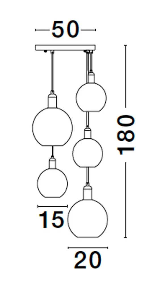 Mirro Pendelleuchte 5-flammig Ø 50cm Gold, Schwarz, Rauch