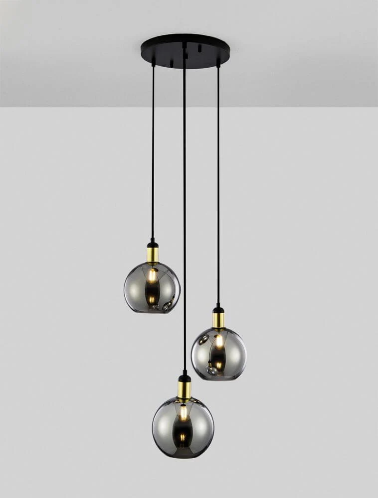 Mirro Pendelleuchte 3-flammig Ø 30cm Gold, Schwarz, Rauch