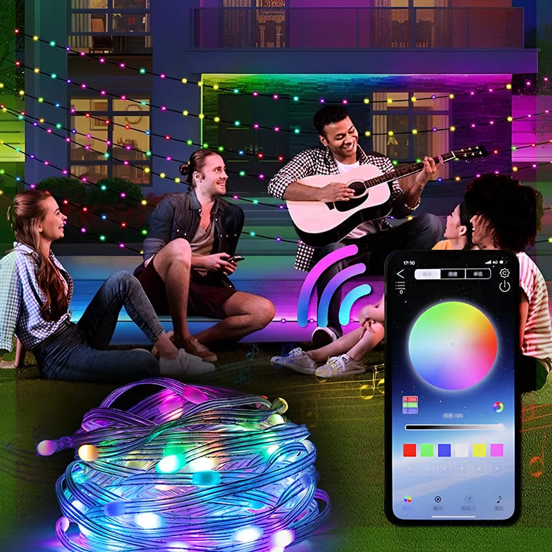 LED Snoerverlichting met Muziekfunctie Afstandsbediening Kleurrijk Smart Lichtdecoratie voor Feesten Buiten | Sansoti