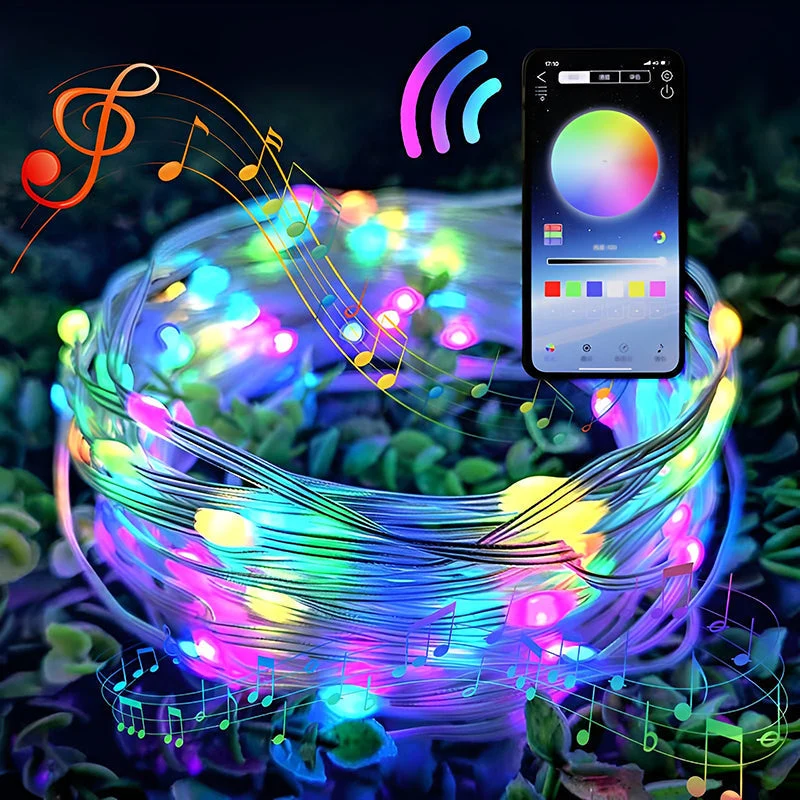 LED Snoerverlichting met Muziekfunctie Afstandsbediening Kleurrijk Smart Lichtdecoratie voor Feesten Buiten | Sansoti