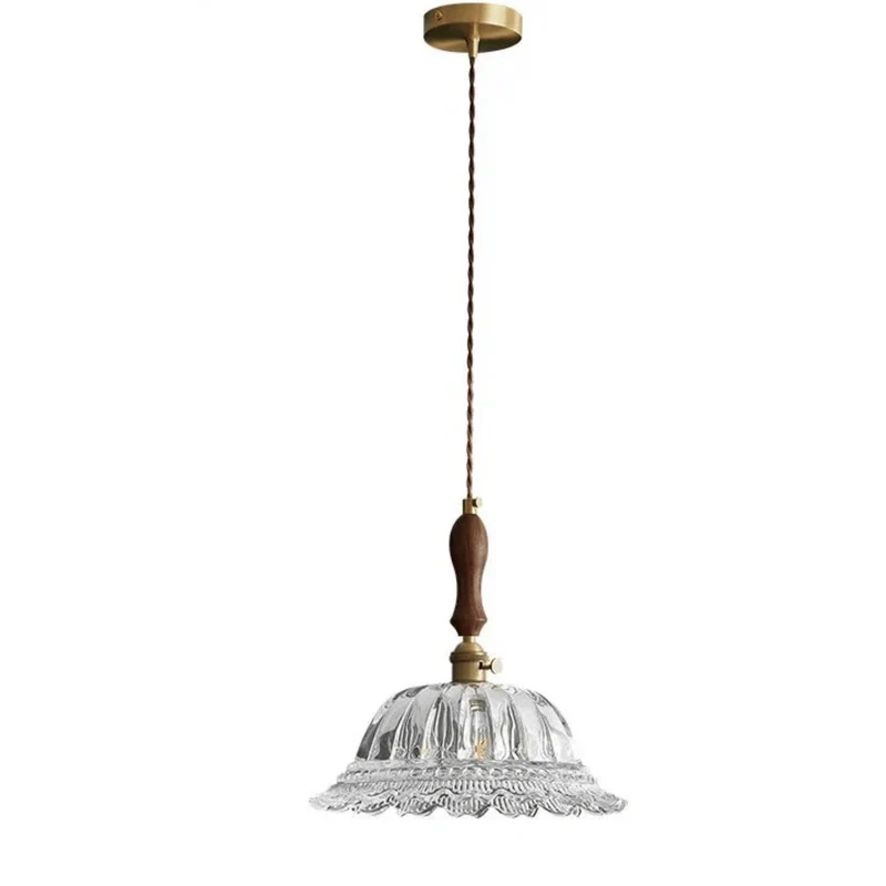 Hanglamp Notenhout met Glas en Messing Sfeerverlichting voor Eetkamer Keuken Woonkamer Vintage Retro Stijl | Sansoti