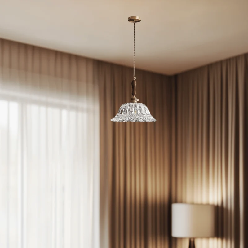 Hanglamp Notenhout met Glas en Messing Sfeerverlichting voor Eetkamer Keuken Woonkamer Vintage Retro Stijl | Sansoti