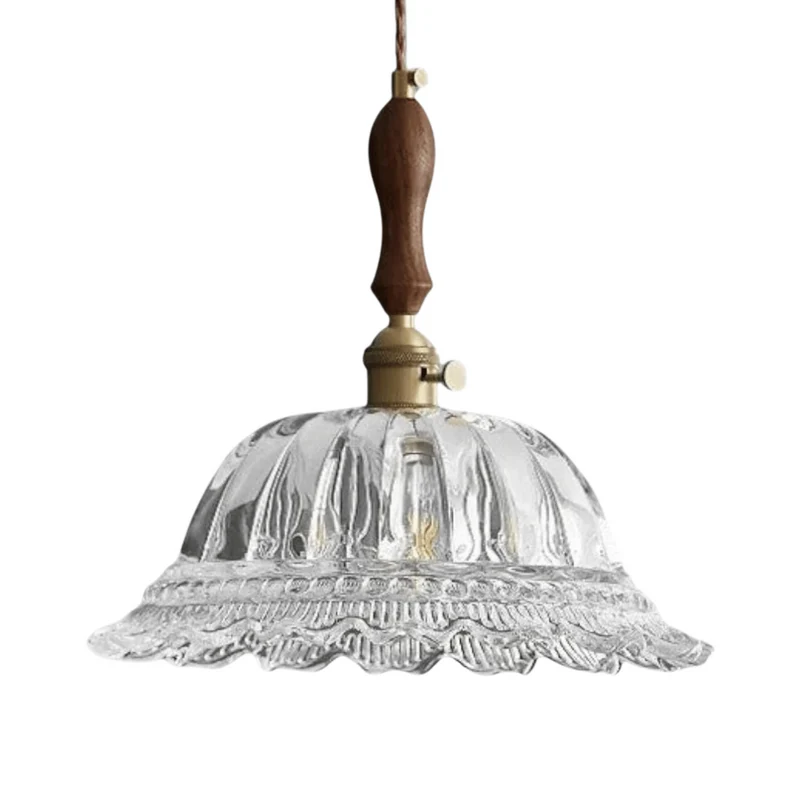 Hanglamp Notenhout met Glas en Messing Sfeerverlichting voor Eetkamer Keuken Woonkamer Vintage Retro Stijl | Sansoti