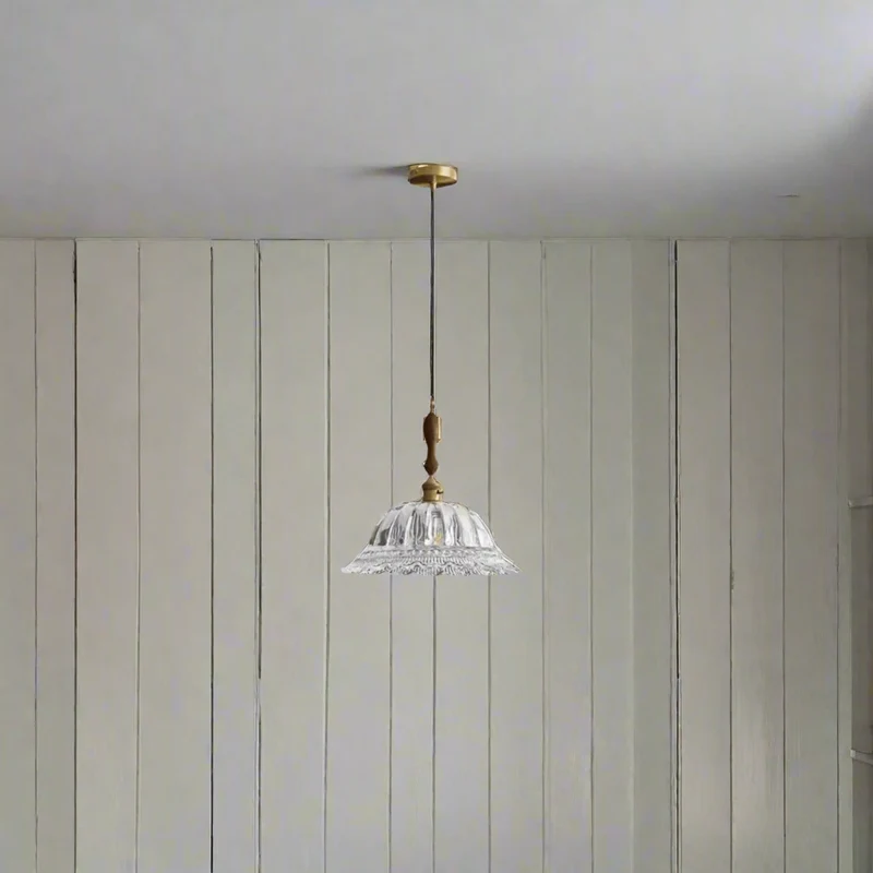 Hanglamp Notenhout met Glas en Messing Sfeerverlichting voor Eetkamer Keuken Woonkamer Vintage Retro Stijl | Sansoti