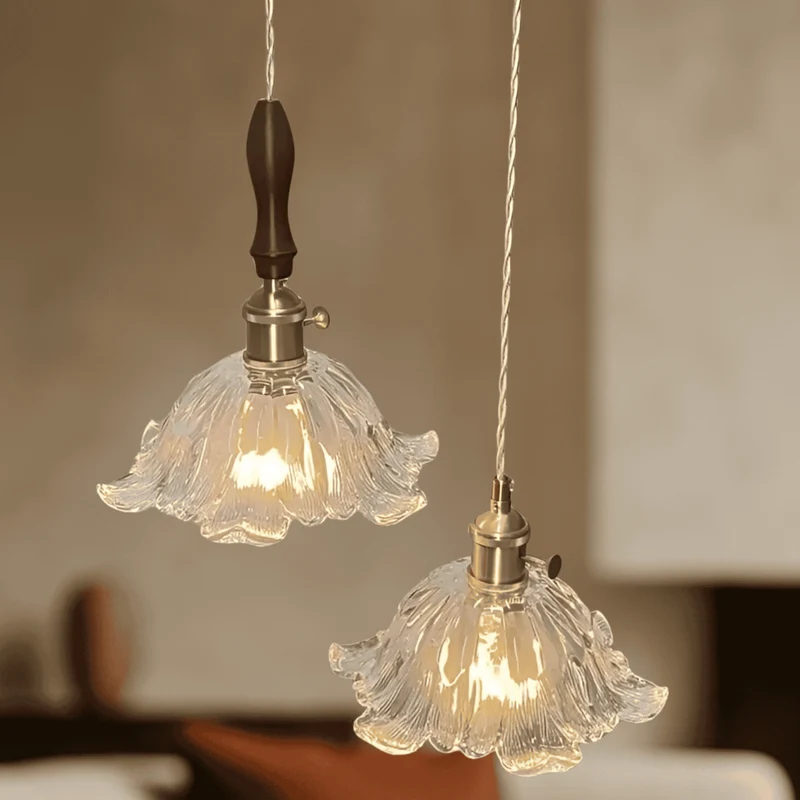 Hanglamp Notenhout met Glas en Messing Sfeerverlichting voor Eetkamer Keuken Woonkamer Vintage Retro Stijl | Sansoti