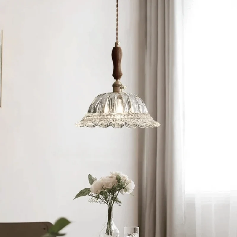 Hanglamp Notenhout met Glas en Messing Sfeerverlichting voor Eetkamer Keuken Woonkamer Vintage Retro Stijl | Sansoti
