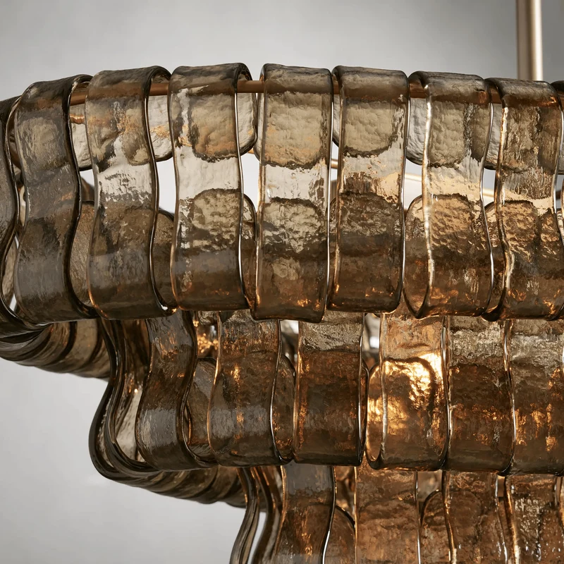Franse Kroonluchter Rookglas Goud met Verstelbare Lichtmodi Langwerpig Elegant Design voor Eetkamer Woonkamer | Sansoti