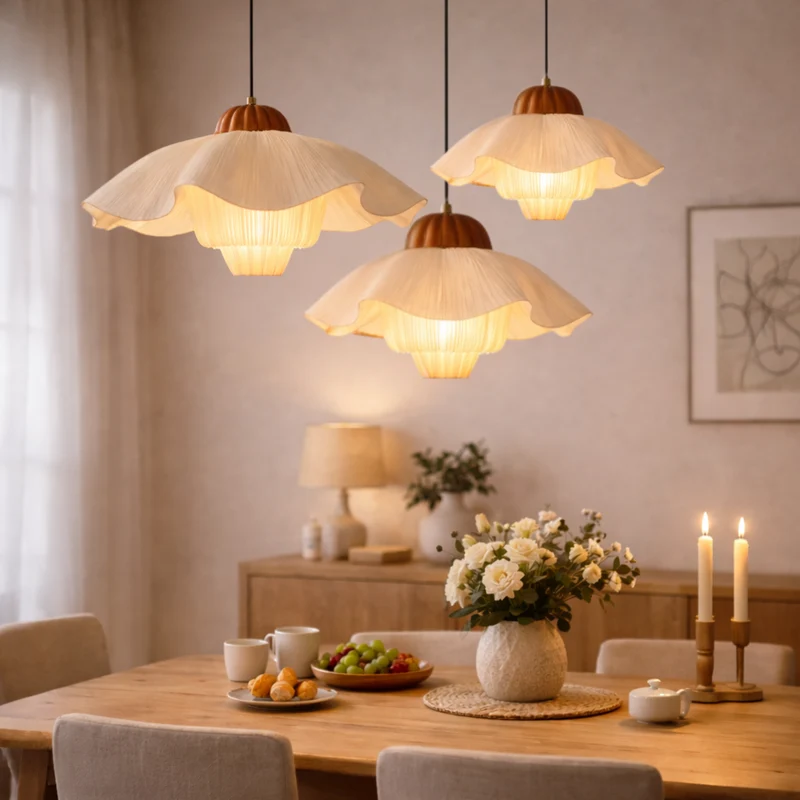 Hanglamp Bloemvorm Crèmewit Textiel Organische Vorm Romantische Verlichting Slaapkamer Eetkamer Woonkamer | Sansoti