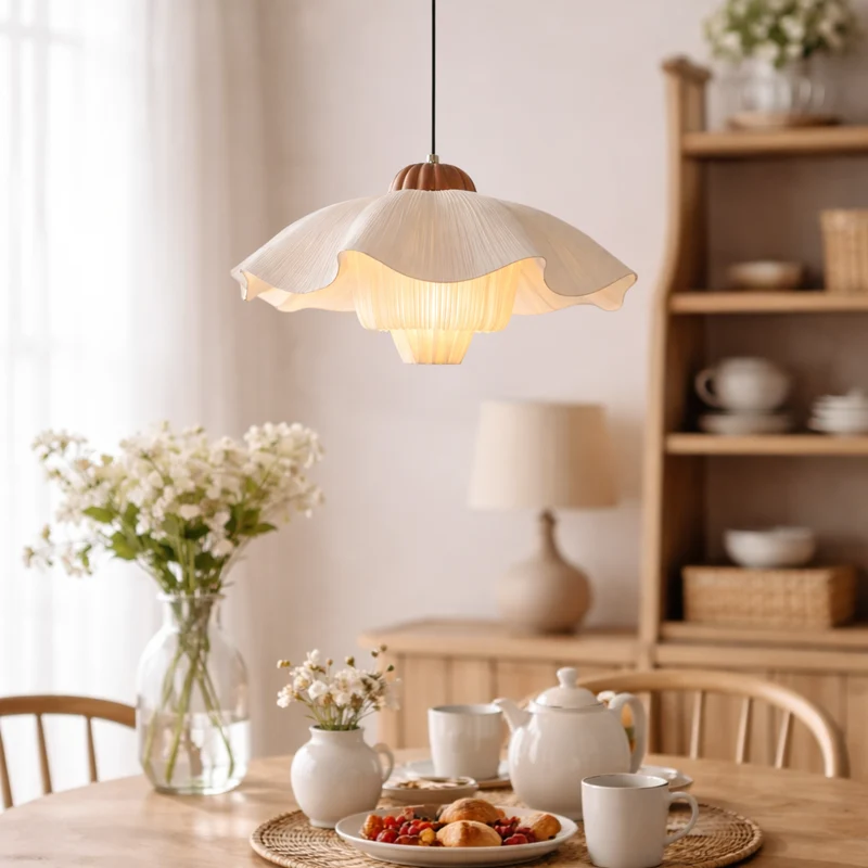 Hanglamp Bloemvorm Crèmewit Textiel Organische Vorm Romantische Verlichting Slaapkamer Eetkamer Woonkamer | Sansoti